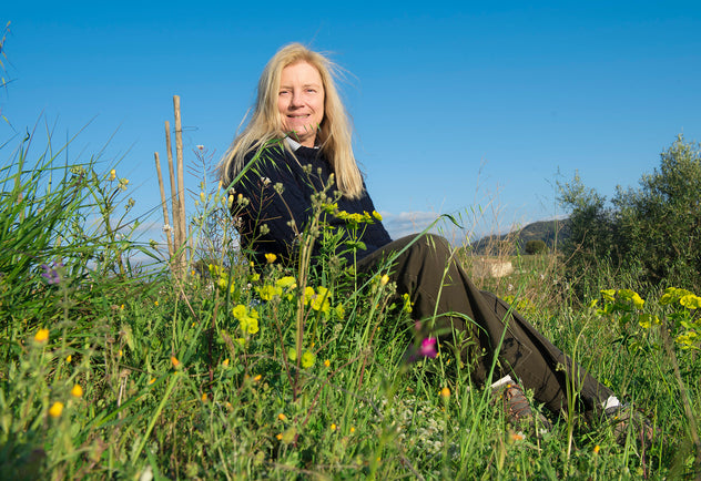 Winemaker Daphne Glorian in one of her biodynamically farmed vineyards in Priorat